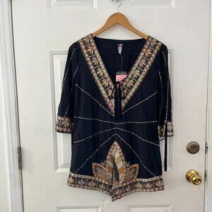 Lotta Stensson New York Sequin Beaded Embroider Tassel Silk Black Tunic Sz Sm